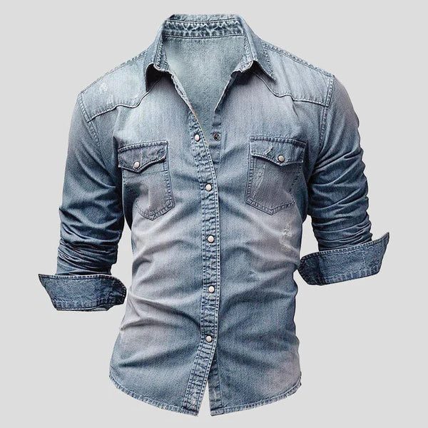 Slim Fit Denim Shirt with Long Sleeves for Men - View 4