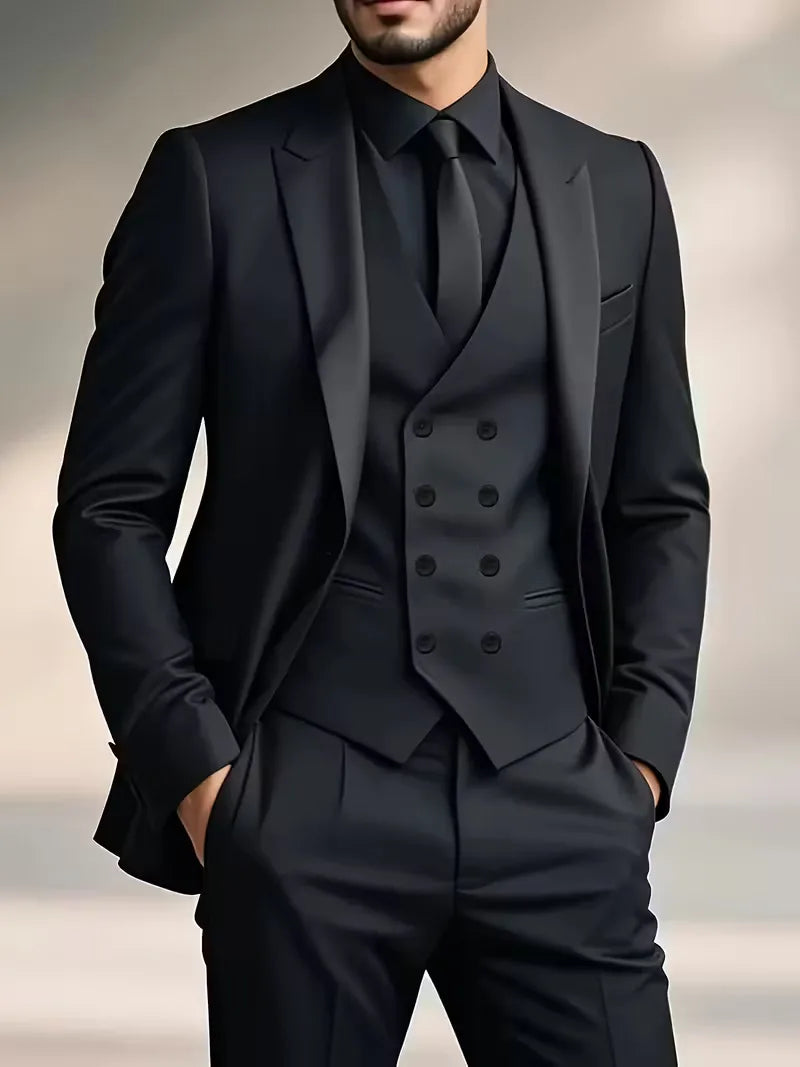Slim Fit Double-Breasted Three-Piece Suit Set for Men