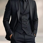 Slim Fit Double-Breasted Three-Piece Suit Set for Men