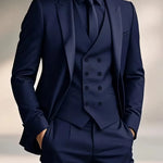 Slim Fit Double-Breasted Three-Piece Suit Set for Men