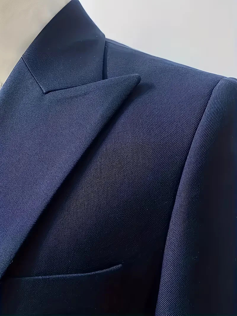 Slim Fit Double-Breasted Three-Piece Suit Set for Men