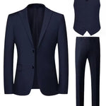 Slim Fit Double-Breasted Three-Piece Suit Set for Men