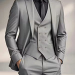Slim Fit Double-Breasted Three-Piece Suit Set for Men