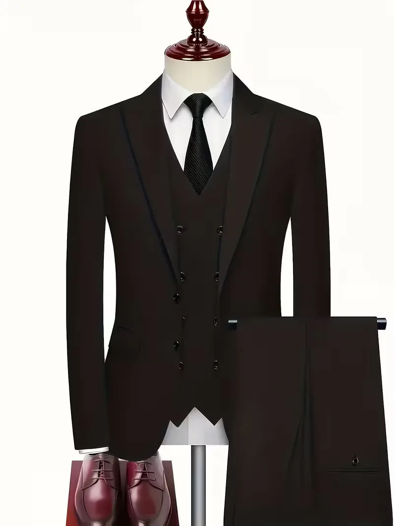 Slim Fit Double-Breasted Three-Piece Suit Set for Men