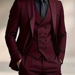 Slim Fit Double-Breasted Three-Piece Suit Set for Men