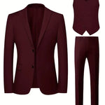 Slim Fit Double-Breasted Three-Piece Suit Set for Men