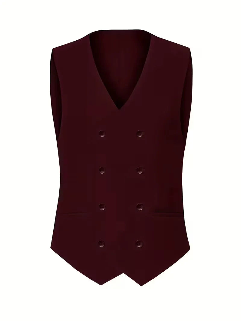 Slim Fit Double-Breasted Three-Piece Suit Set for Men