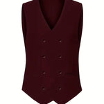 Slim Fit Double-Breasted Three-Piece Suit Set for Men