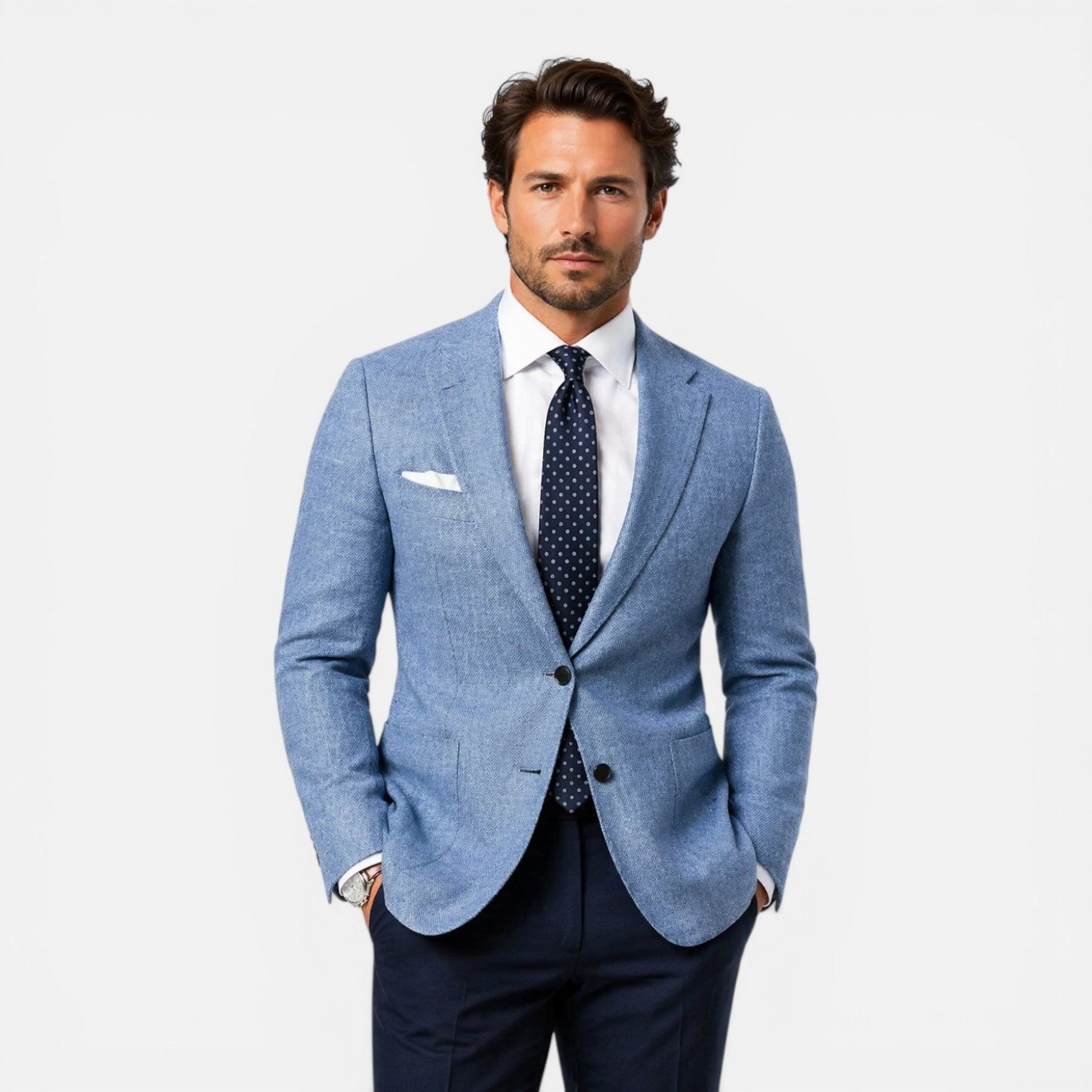 Slim Fit Linen Blazer for Men - Blue