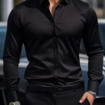 Slim Fit Long Sleeve Button-Down Shirt for Men - Black