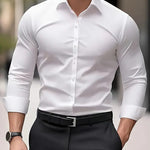 Slim Fit Long Sleeve Button-Down Shirt for Men - White
