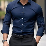 Slim Fit Long Sleeve Button-Down Shirt for Men - Navy Blue