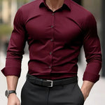 Slim Fit Long Sleeve Button-Down Shirt for Men - Burgundy