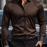 Slim Fit Long Sleeve Button-Down Shirt for Men - Brown