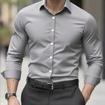 Slim Fit Long Sleeve Button-Down Shirt for Men - Grey