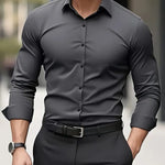 Slim Fit Long Sleeve Button-Down Shirt for Men - Dark Grey