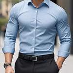 Slim Fit Long Sleeve Button-Down Shirt for Men - Blue
