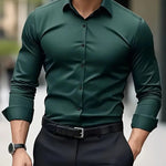 Slim Fit Long Sleeve Button-Down Shirt for Men - Green