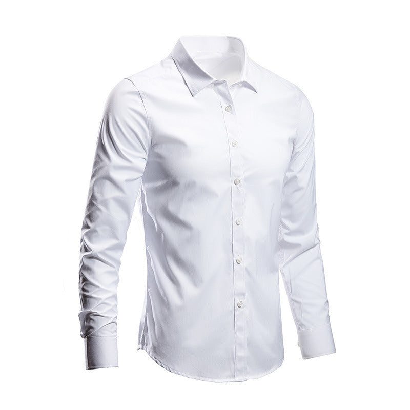 Slim Fit Long Sleeve Button-Up Shirt for Men - White
