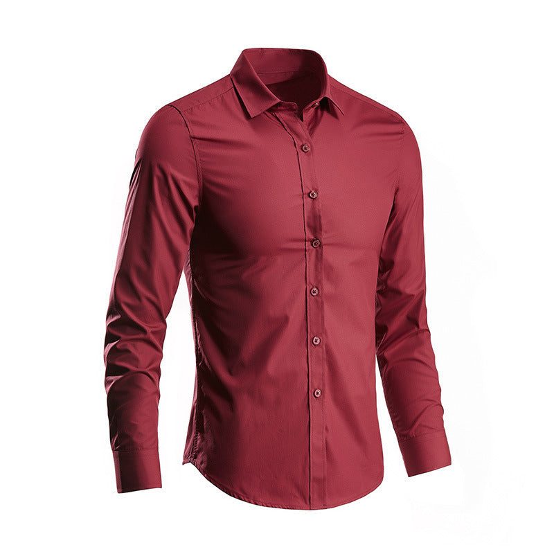 Slim Fit Long Sleeve Button-Up Shirt for Men - Dark Red