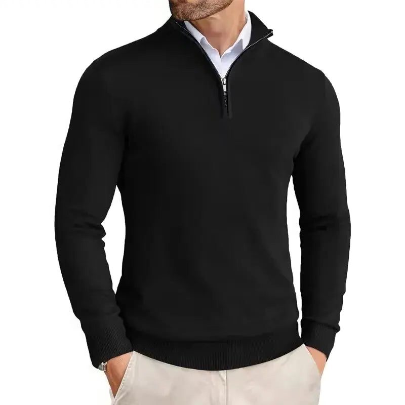 Slim Fit Quarter Zip Sweater for Men - Black