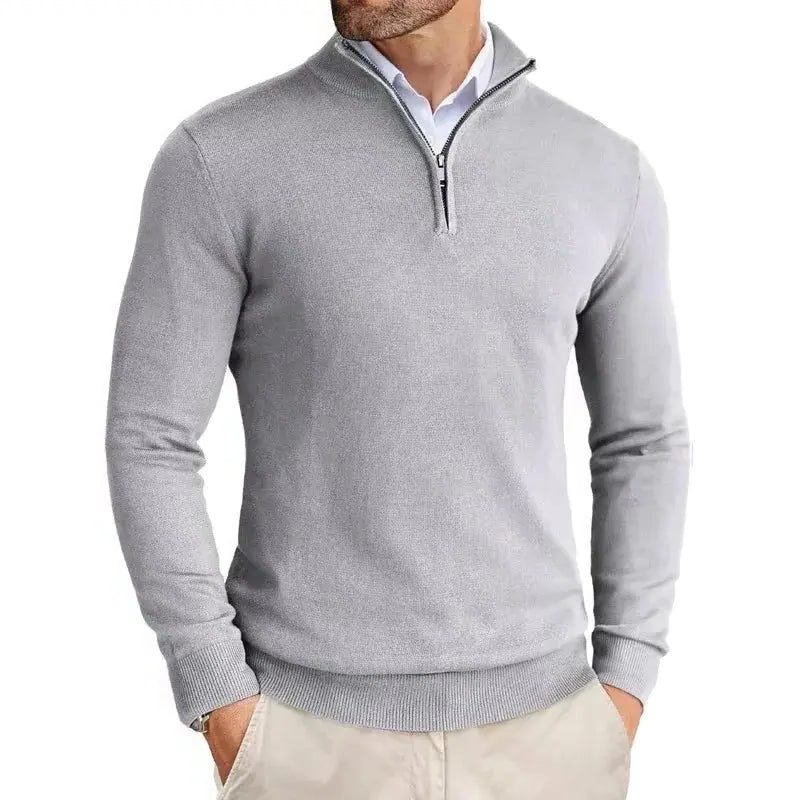 Slim Fit Quarter Zip Sweater for Men - Gray