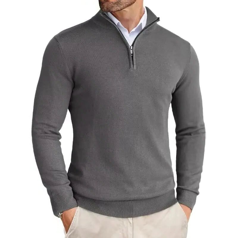 Slim Fit Quarter Zip Sweater for Men - Gray (2)