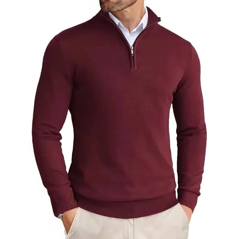 Slim Fit Quarter Zip Sweater for Men - Red