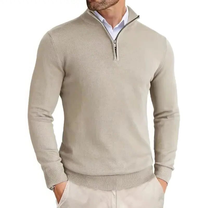 Slim Fit Quarter Zip Sweater for Men - Beige