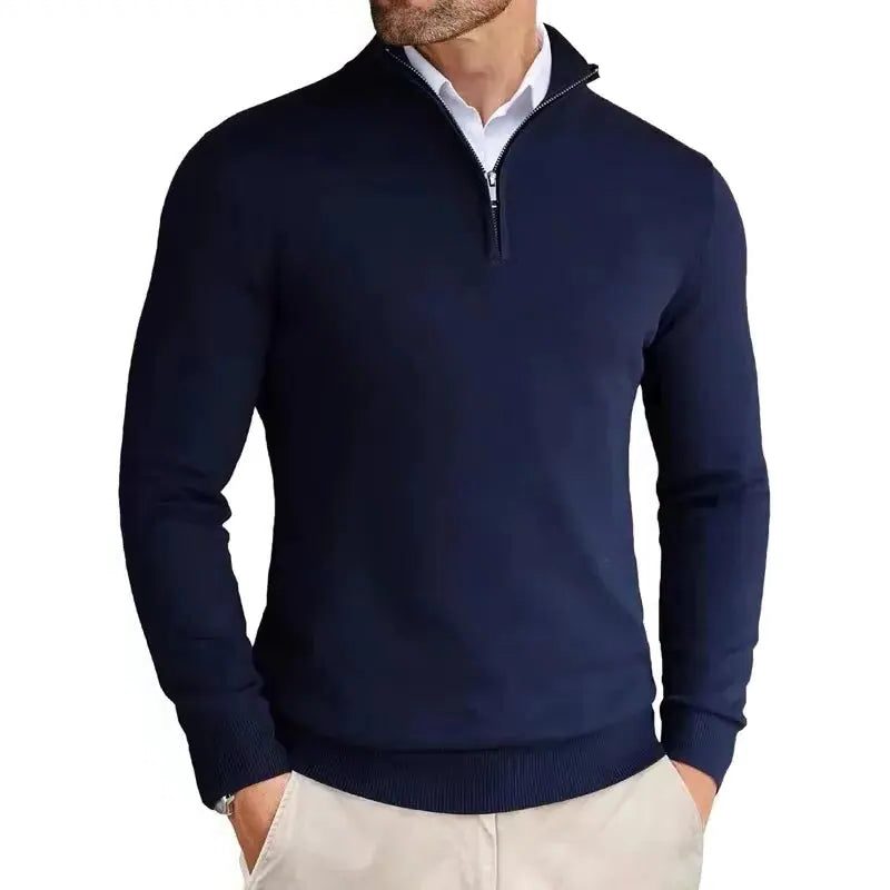 Slim Fit Quarter Zip Sweater for Men - Navy