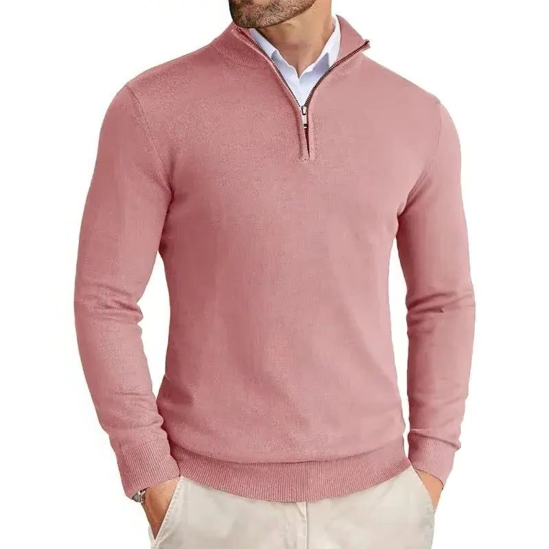 Slim Fit Quarter Zip Sweater for Men - Pink
