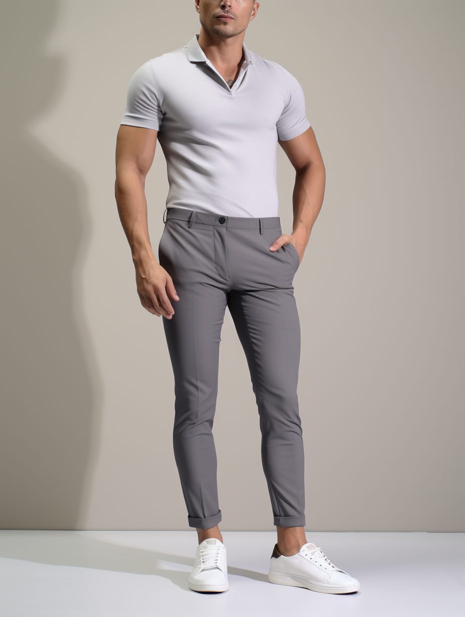 Slim Fit Stretch Chino Trousers for Men - View 10