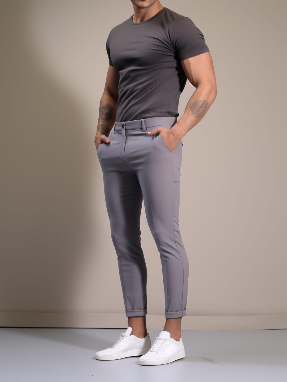 Slim Fit Stretch Chino Trousers for Men - Grey