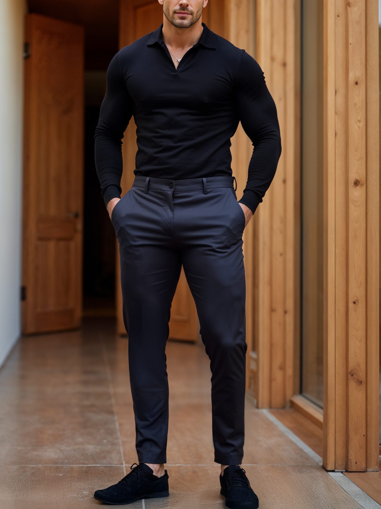 Slim Fit Stretch Chino Trousers for Men - View 5