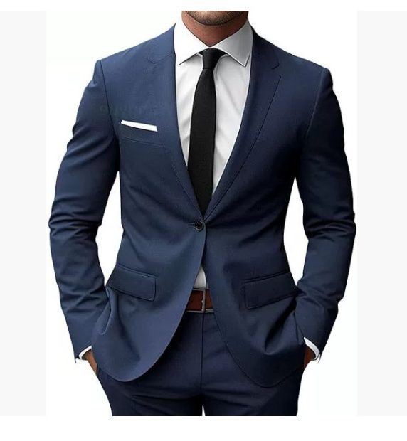 Slim Fit Suit Set for Men - Navy Blue