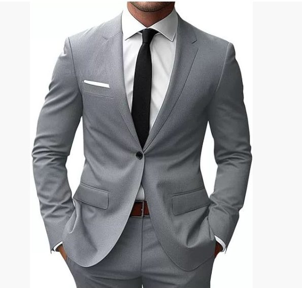 Slim Fit Suit Set for Men - Gray