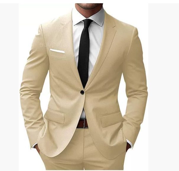 Slim Fit Suit Set for Men - Beige