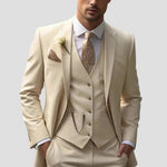 Slim Fit Three Piece Suit Set for Men - Cream