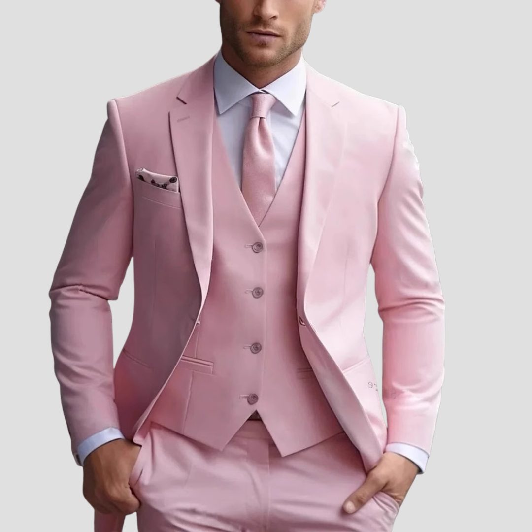 Slim Fit Three Piece Suit Set for Men - Pink