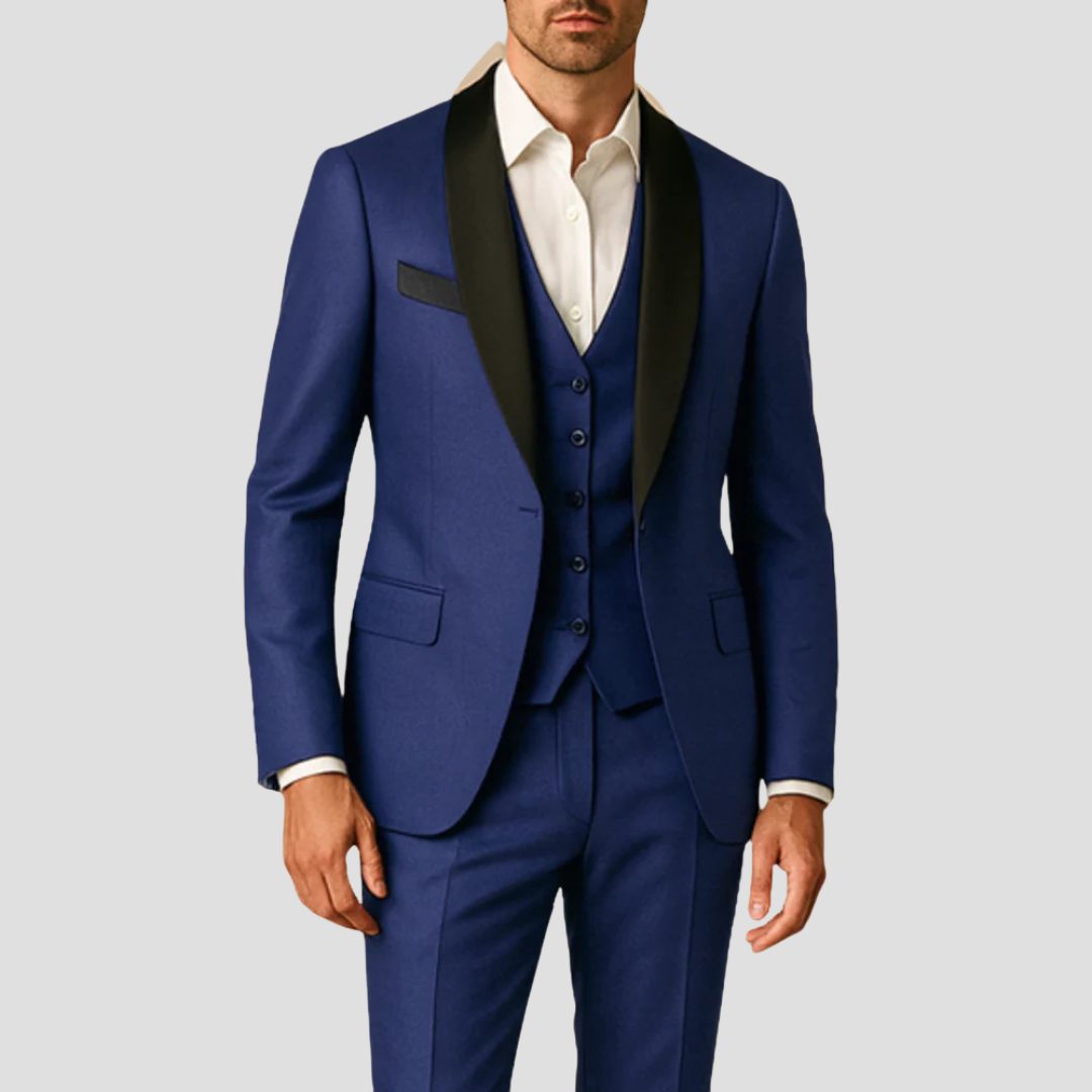 Slim Fit Three-Piece Tuxedo Set for Men - Navy