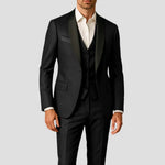 Slim Fit Three-Piece Tuxedo Set for Men - Black