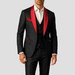 Slim Fit Three-Piece Tuxedo Set for Men - Red