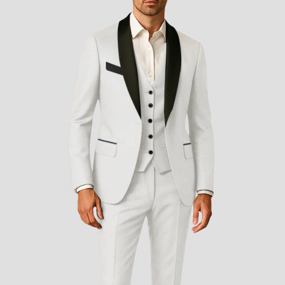 Slim Fit Three-Piece Tuxedo Set for Men - White