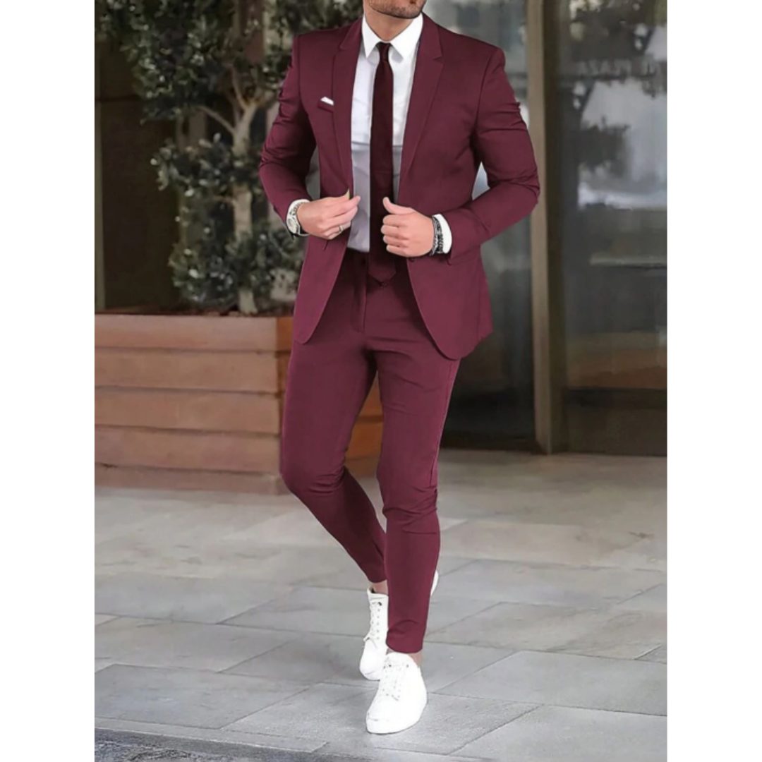 Slim Fit Two-Piece Suit Set for Men - Red