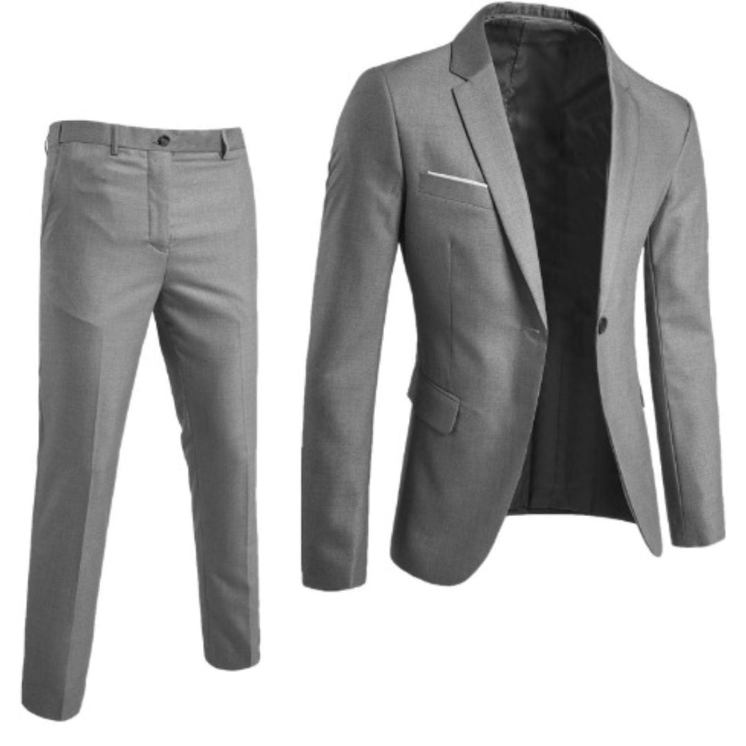Slim Fit Two-Piece Suit Set for Men - Gray