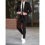 Slim Fit Two-Piece Suit Set for Men - Black