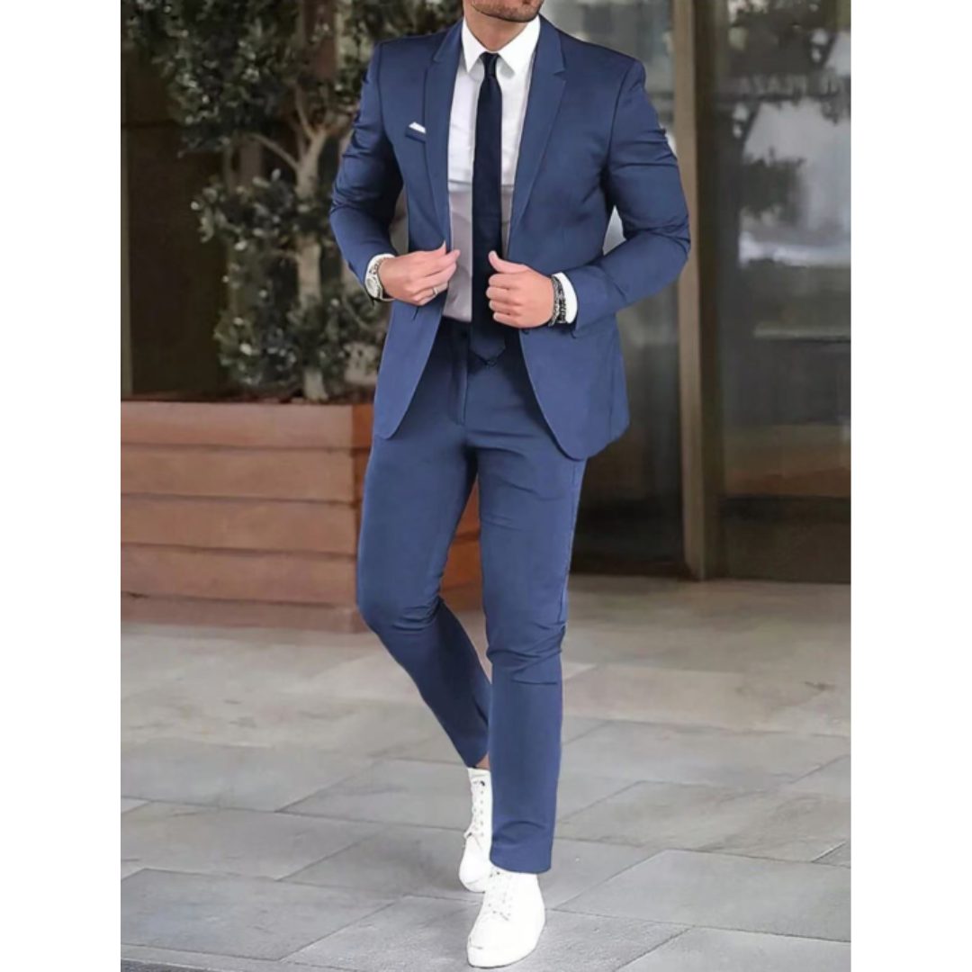 Slim Fit Two-Piece Suit Set for Men - Blue