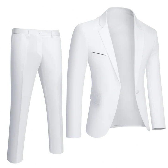 Slim Fit Two-Piece Suit Set for Men - White