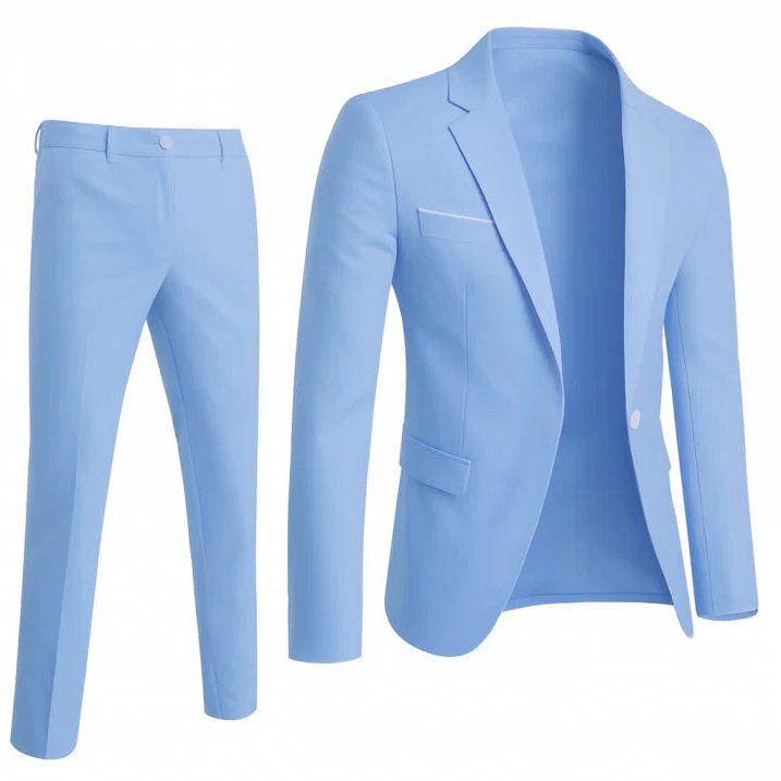 Slim Fit Two-Piece Suit Set for Men - Light Blue