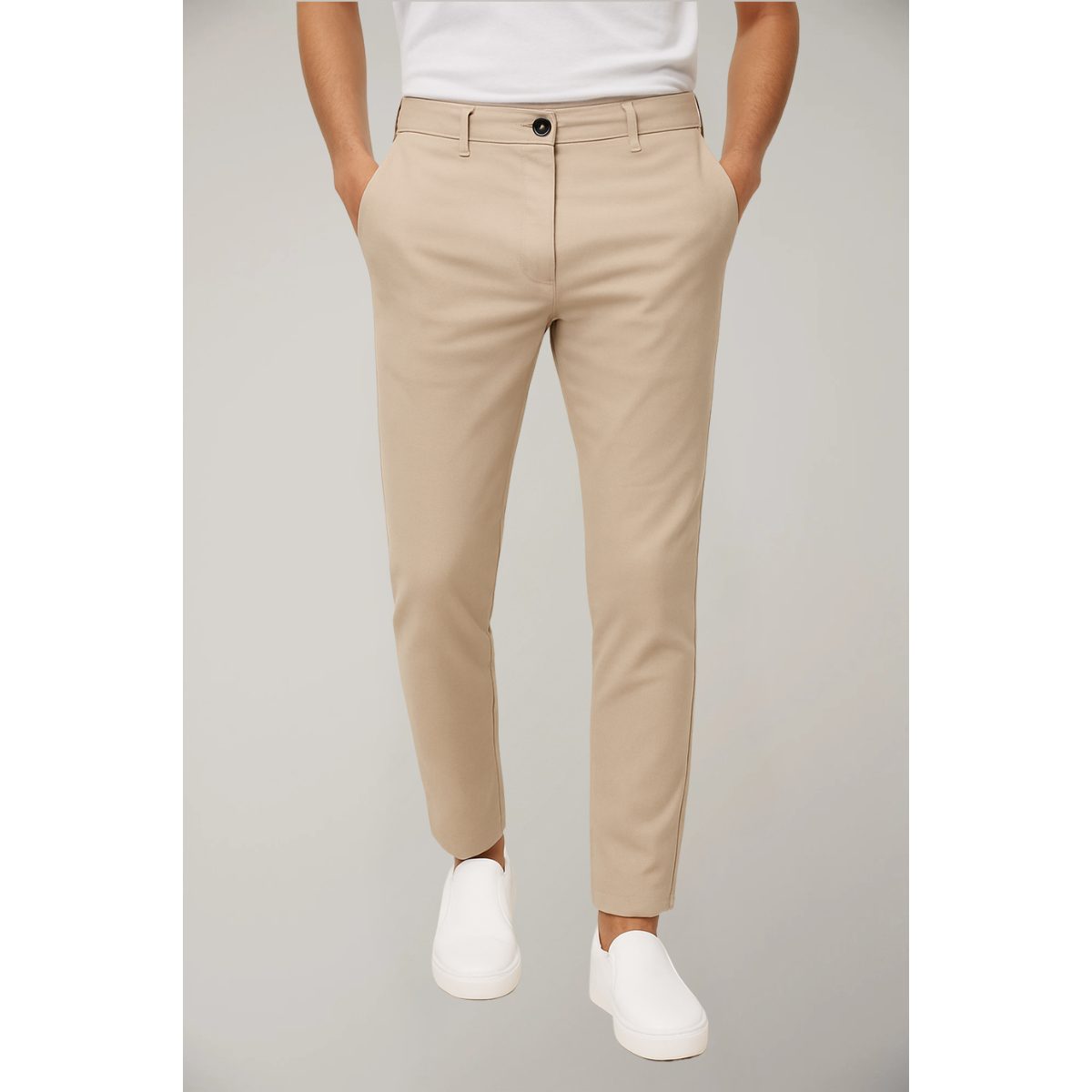 Slim Leg Chino Trousers for Men - Light Brown